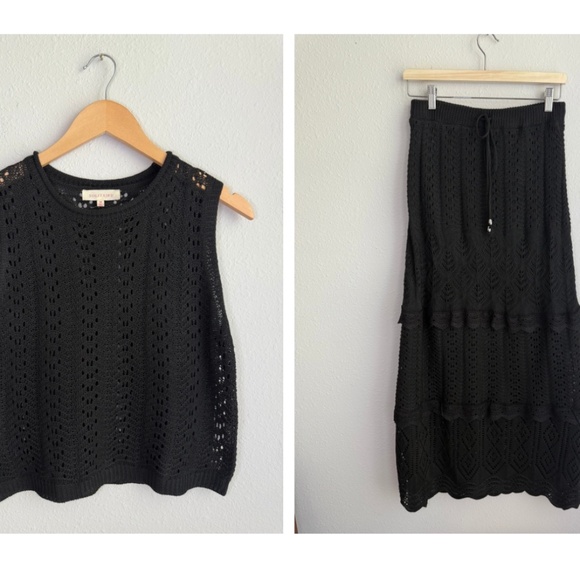 Solitaire Crochet 2 Piece Set Womens Medium Black Maxi Sleeveless Flowy - Picture 3 of 12